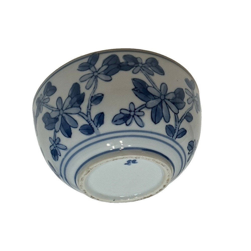Vintage Blue Japanese Porcelain Rice Soup Bowl Blue Floral